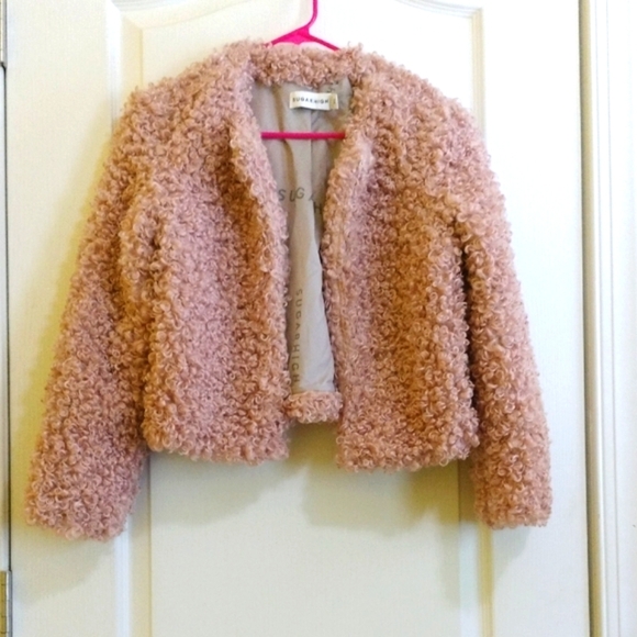 SugarHigh Pink Fuzzy, Curly Women's Long Sleeved Jacket- XS - Picture 1 of 4